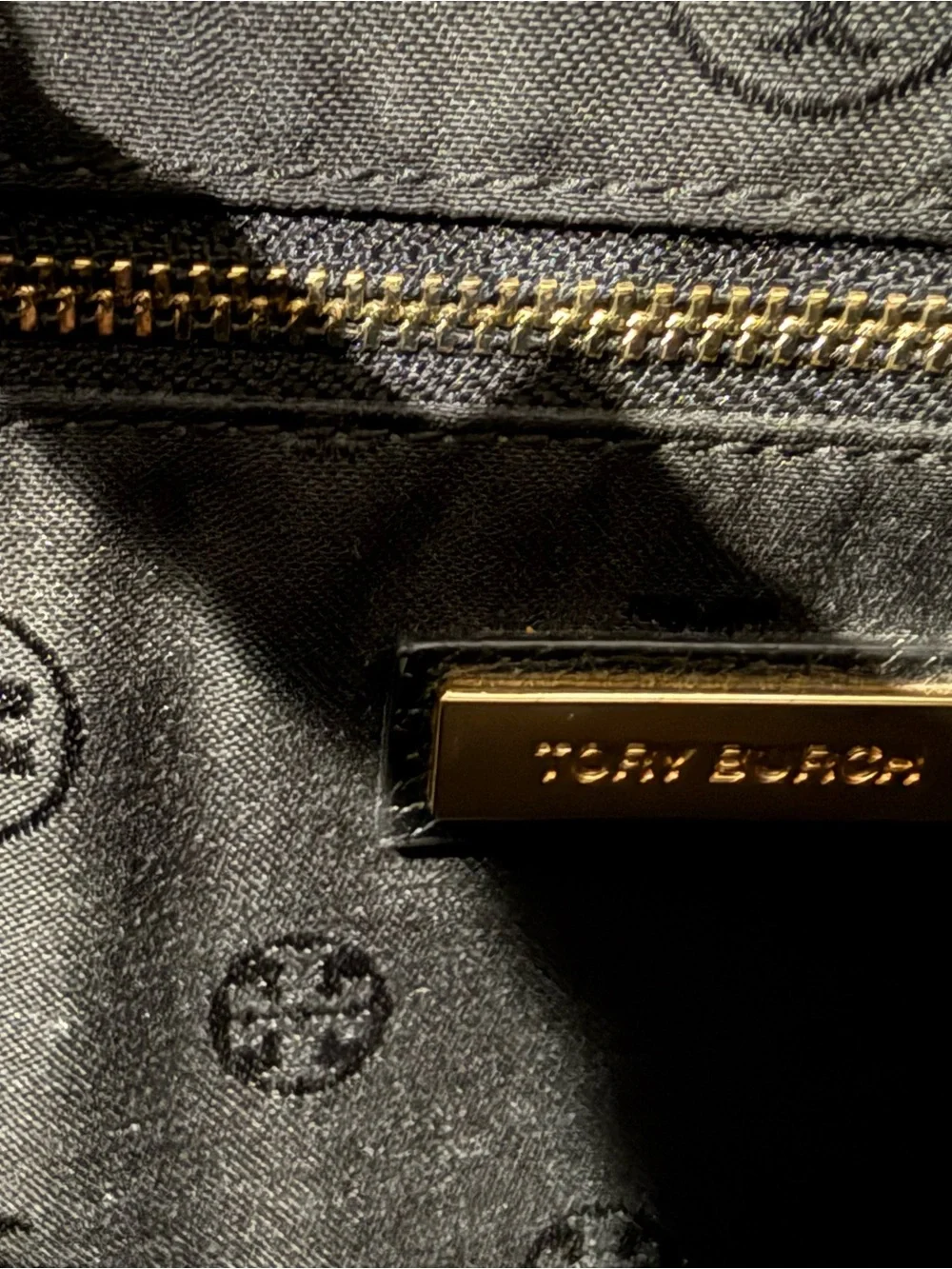 Tory Burch Black Pebbled Leather Tote with Gold Hardware